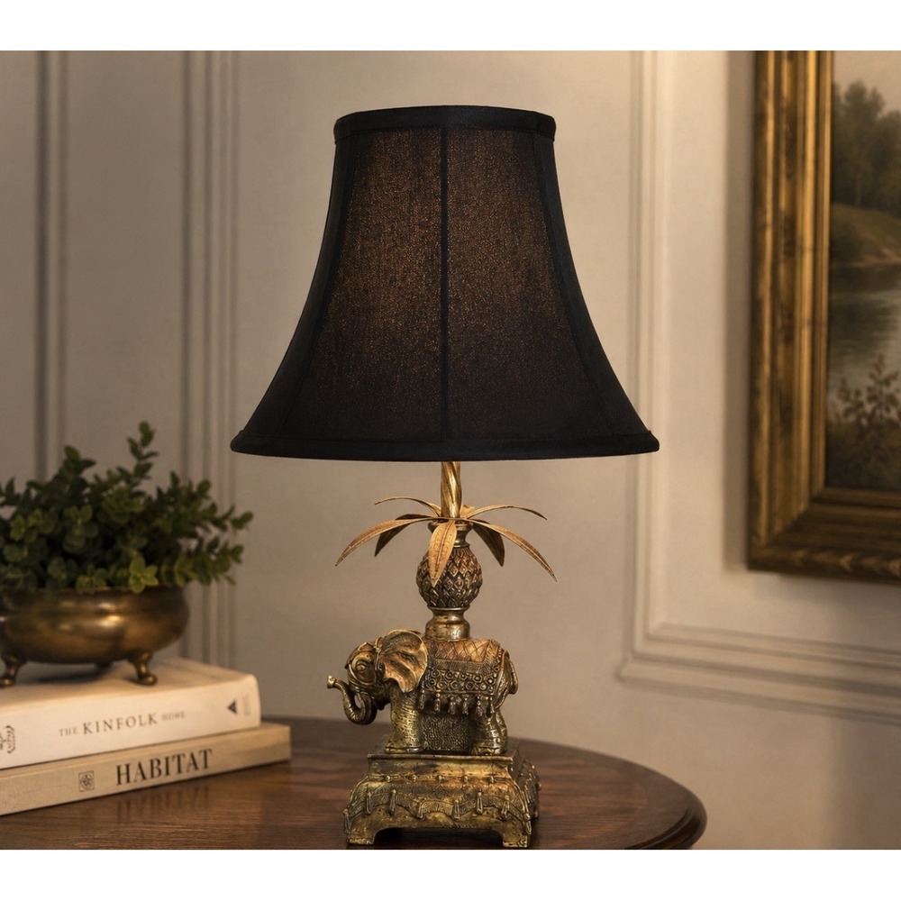 Vintage Gilded Elephant Table Lamp (Base Only) Indian Hollywood Regency Boho 14"